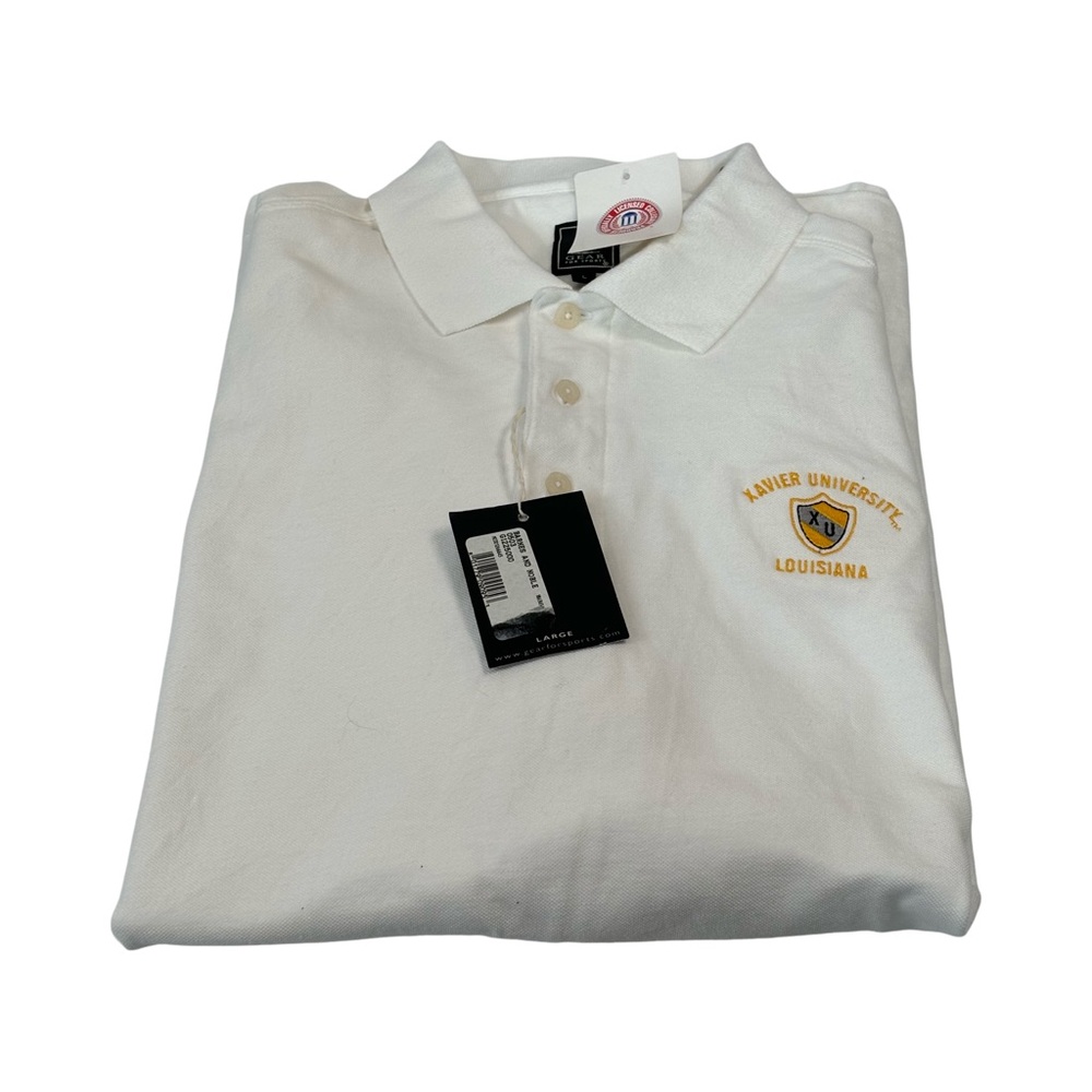 Xavier University Louisiana Mens White Polo Shirt Size L Vintage NWT
